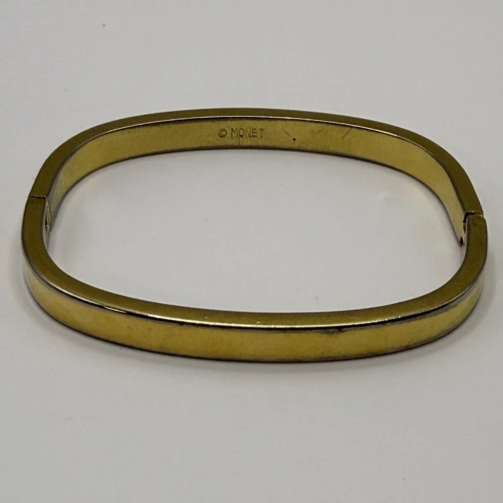 Monet Hinged Bangle Bracelet Slim Stackable Gold Tone Estate